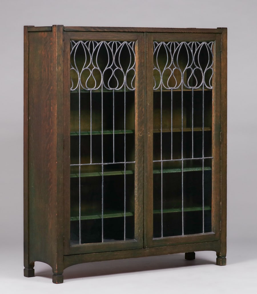 EARLY LIMBERT TWO-DOOR LEADED GLASS