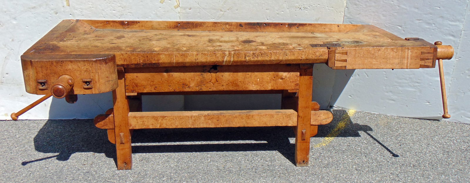 EARLY MAPLE WORKBENCH WITH DOUBLE