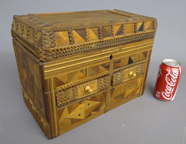 Early multi wood tramp art box.