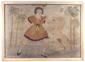 EARLY NEEDLEWORK FRAMED TAPEST