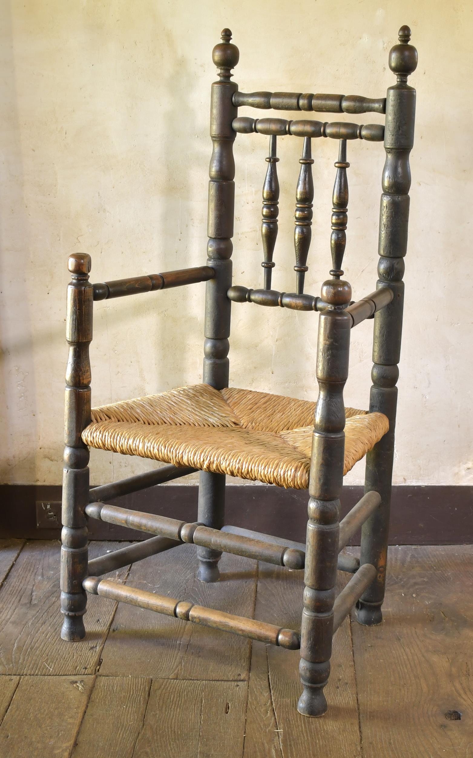 EARLY OAK GREAT CHAIR. 19th C. rush