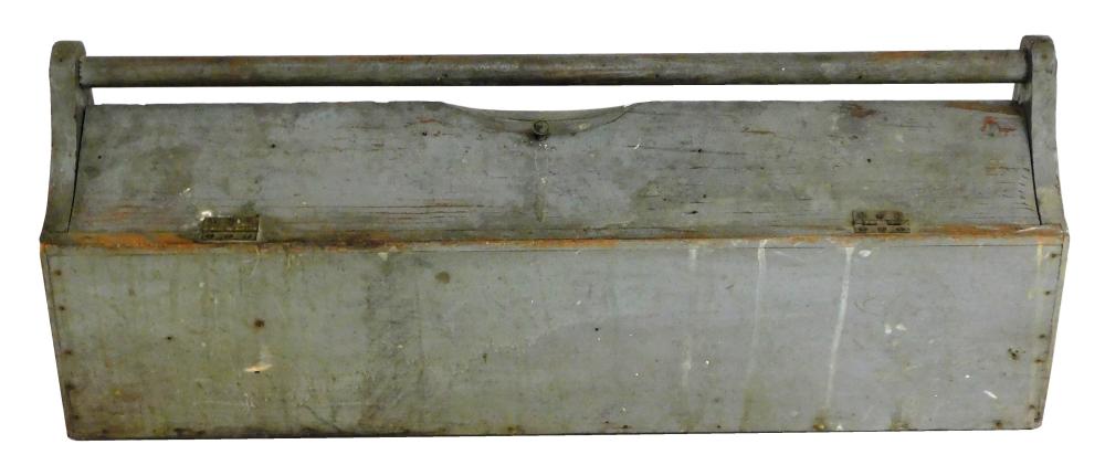 EARLY OBLONG WOODEN TOOLBOX WITH