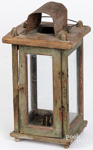 EARLY PAINTED PINE AND TIN CARRY