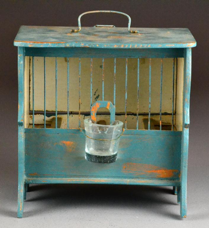 Early Painted Wood Bird CagePainted