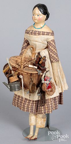 EARLY PAPIER-MâCHé PEDDLERS DOLL,
