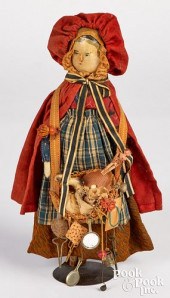 EARLY PEG WOODEN PEDDLER DOLL,
