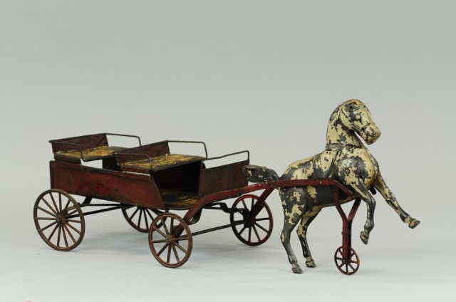 EARLY PRESSED STEEL HORSE CART Four