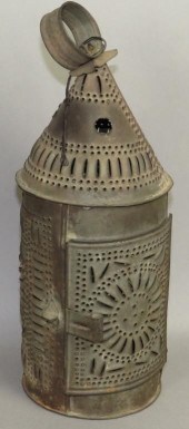 EARLY PUNCHED TIN CANDLE LANTE