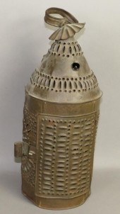 EARLY PUNCHED TIN CANDLE LANTE