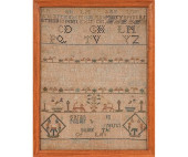 EARLY SILK ON LINEN SAMPLER<br
