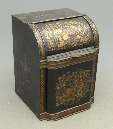 Early stenciled tole bin. 18'' W