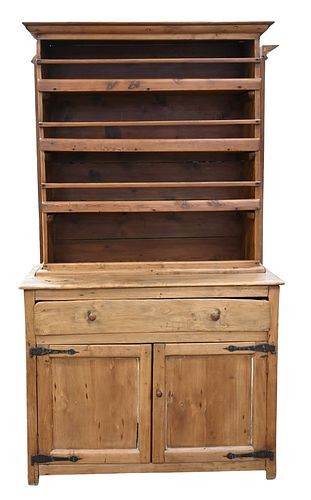 EARLY STEPBACK CUPBOARD, IN TWO