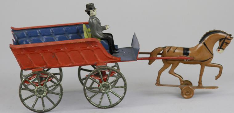 EARLY TIN CART WITH HORSE Hand