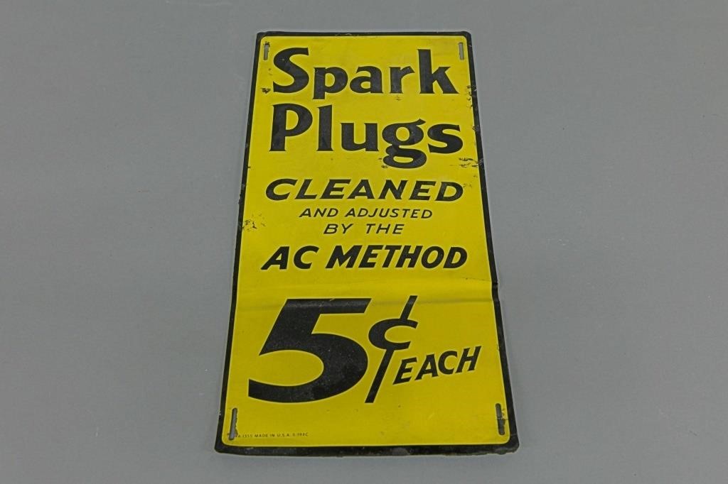 Early tin sign, "Spark Plugs…"