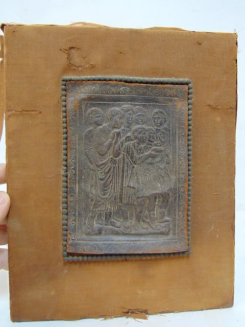 EARLY TOOLED LEATHER BOOK COVER