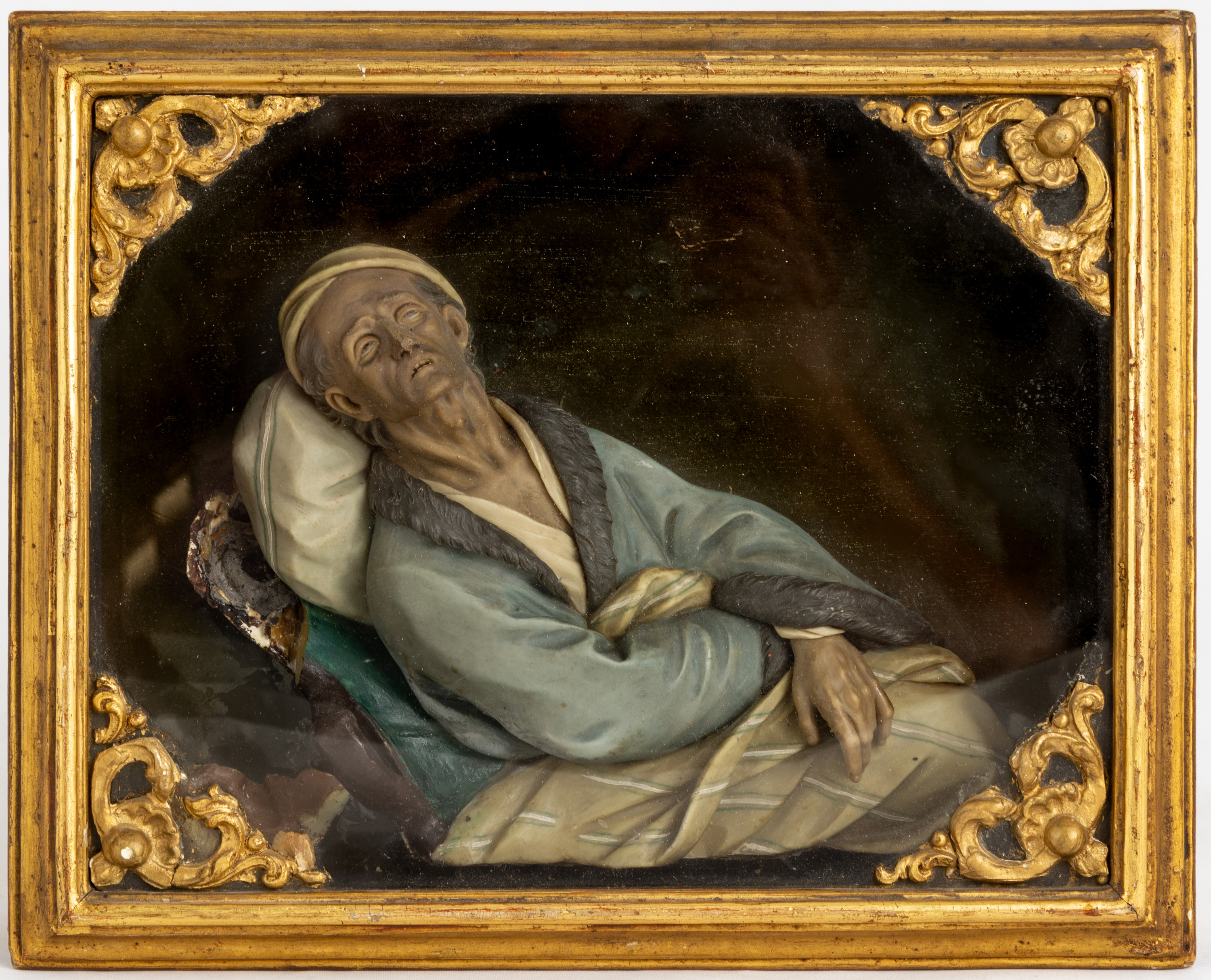 EARLY WAX RECLINING FIGURE SIGNED