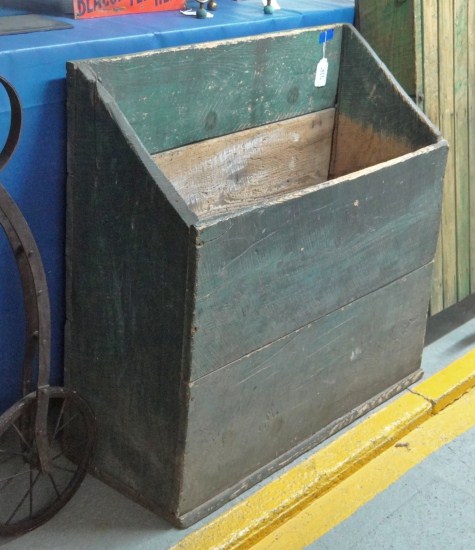 Early wood box in green paint. 36''