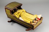 EARLY WOOD CRADLE WITH BLACK D
