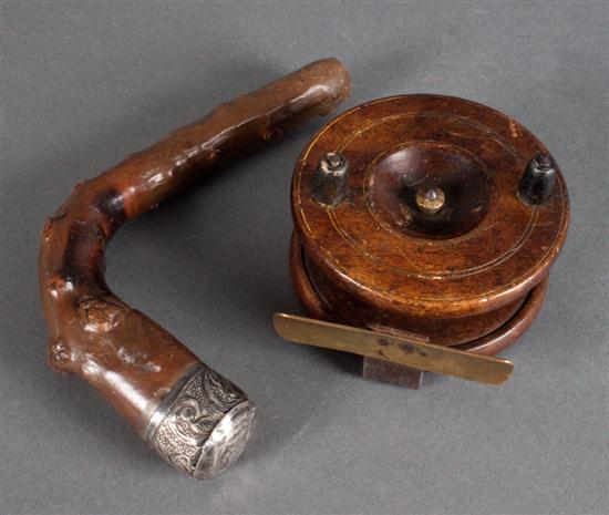 Early wood fishing reel and a