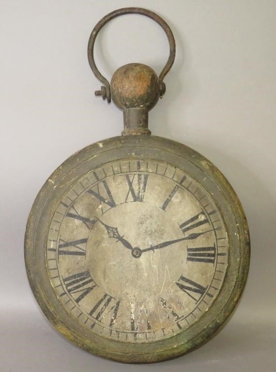EARLY WOODEN HANGING POCKET WATCH