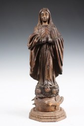 EARLY WOODEN MADONNA - 18th c