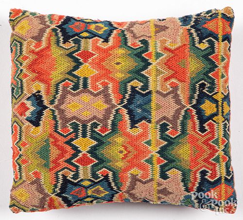 EARLY WOOL FLAME STITCH EMBROIDERED