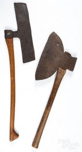 EARLY WROUGHT IRON AXE AND A L