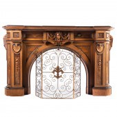 EASTLAKE CARVED WALNUT FIREPLA