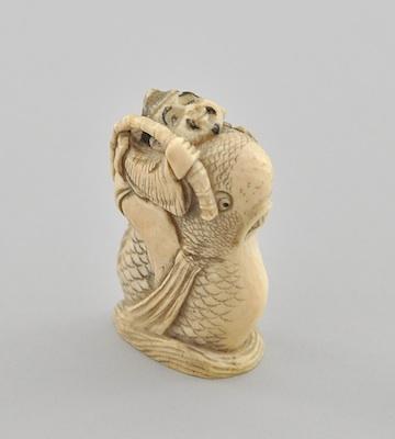 Ebisu Saburo Riding Whale Ivory