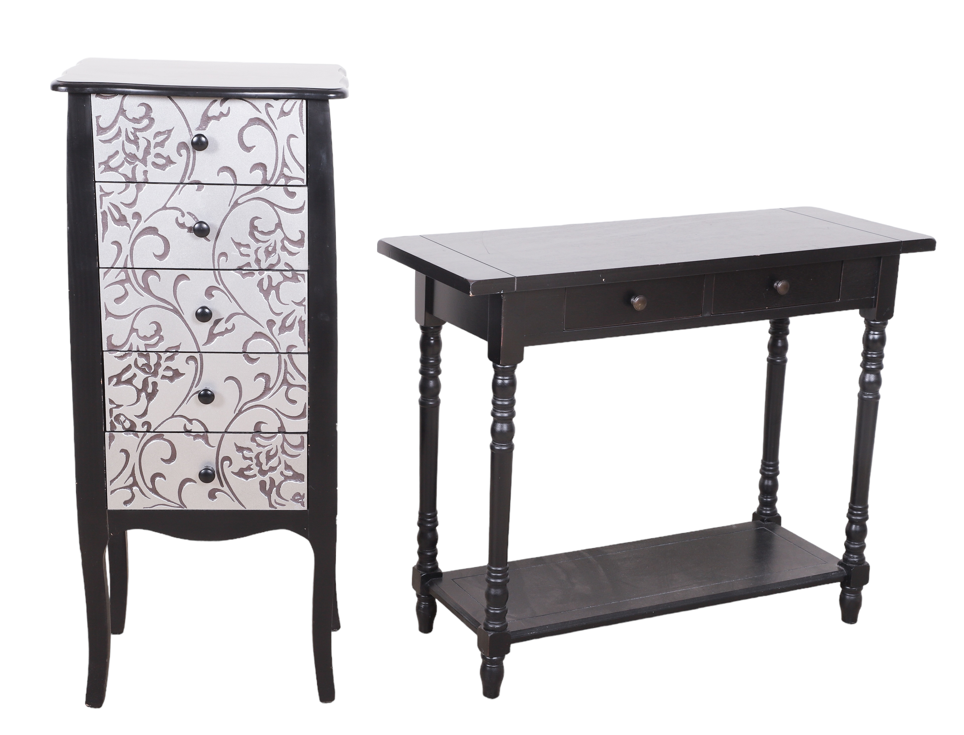 Ebonized 2-tier console table,