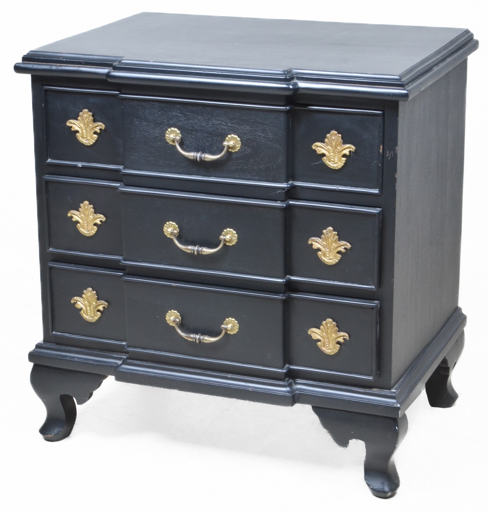 Ebonized block front nightstand,