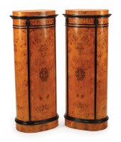 EBONIZED BURLWOOD PEDESTAL CAB