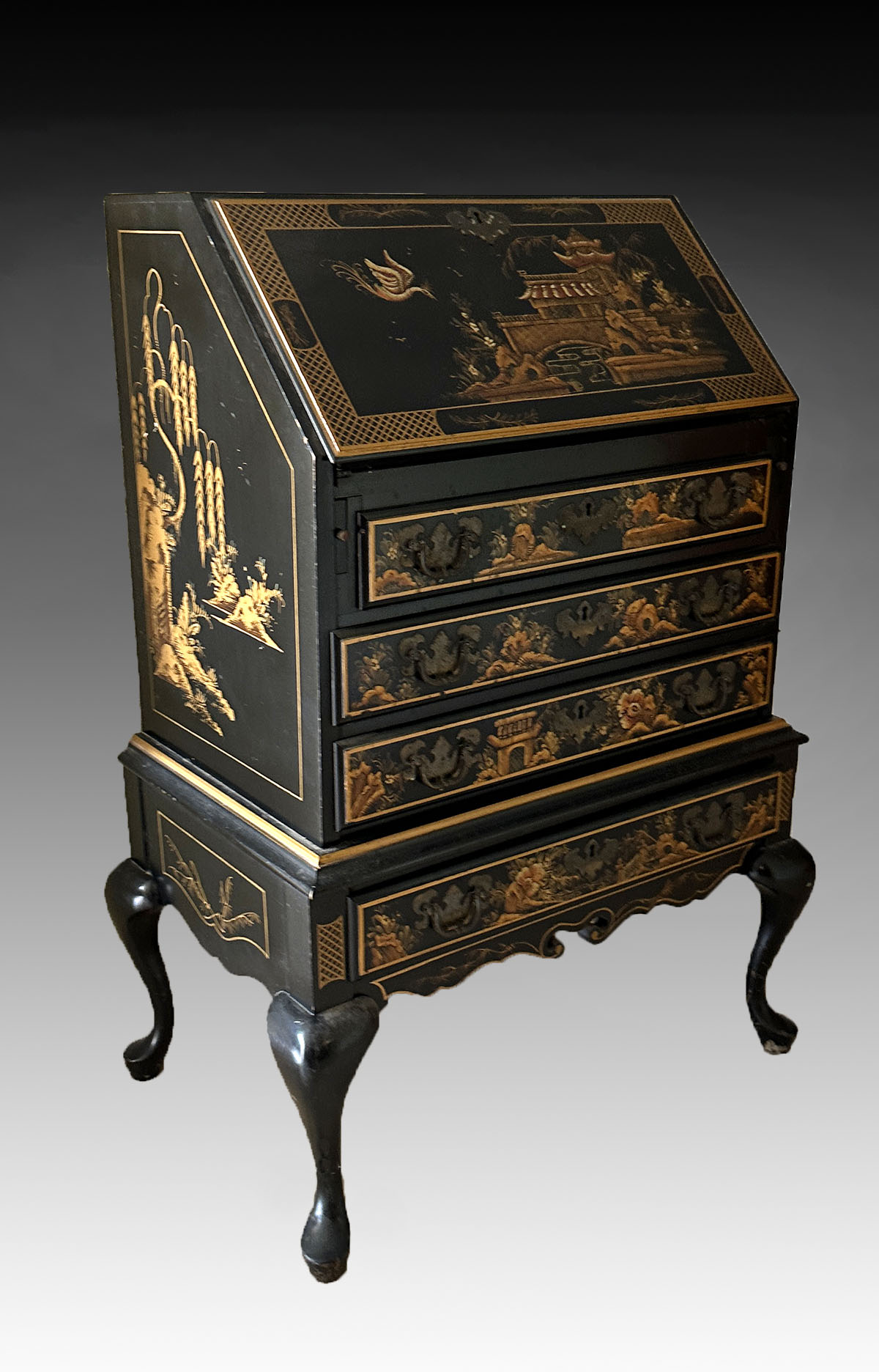 EBONIZED CHINOISERIE SLANT FRONT