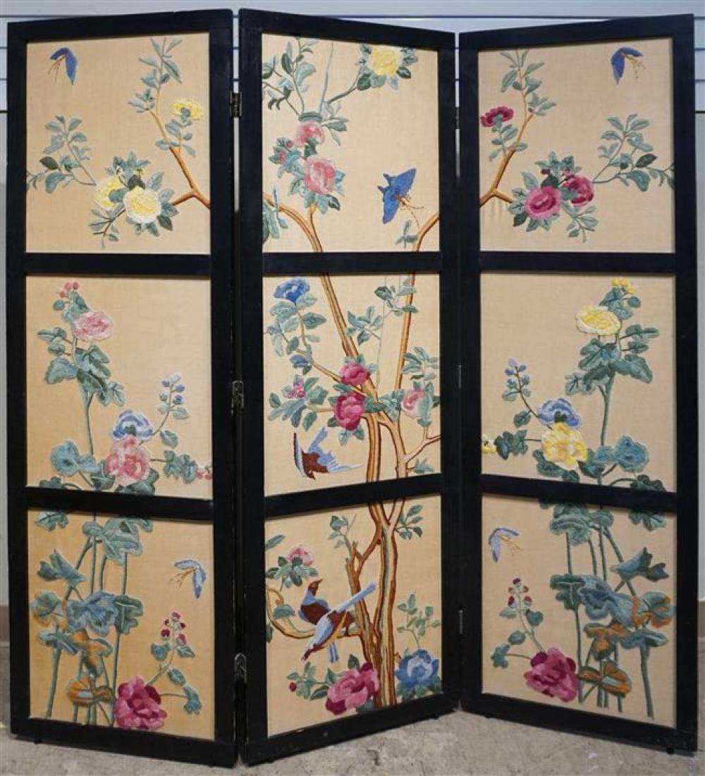 EBONIZED FRUITWOOD AND CREWELWORK