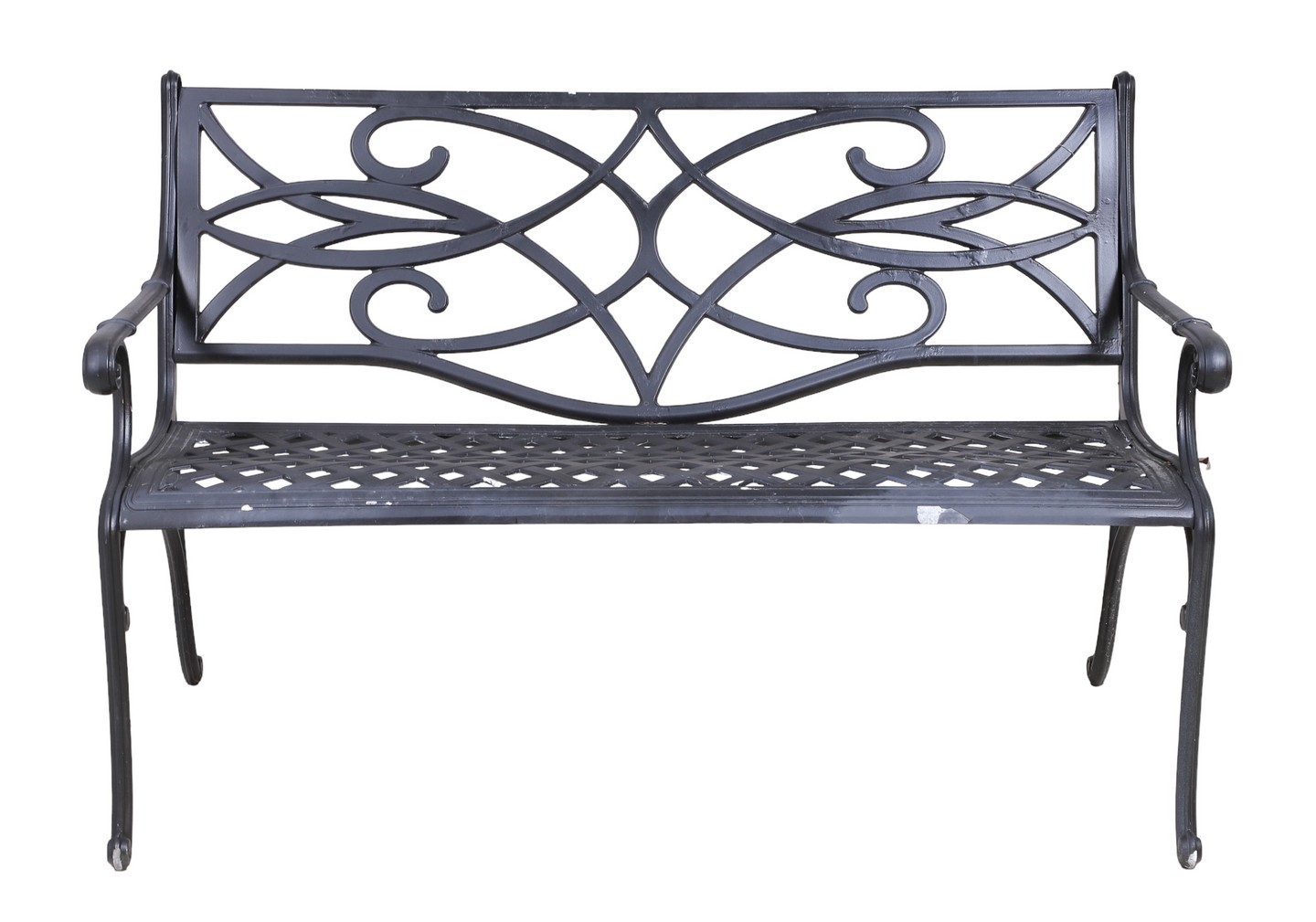 Ebonized metal garden bench,