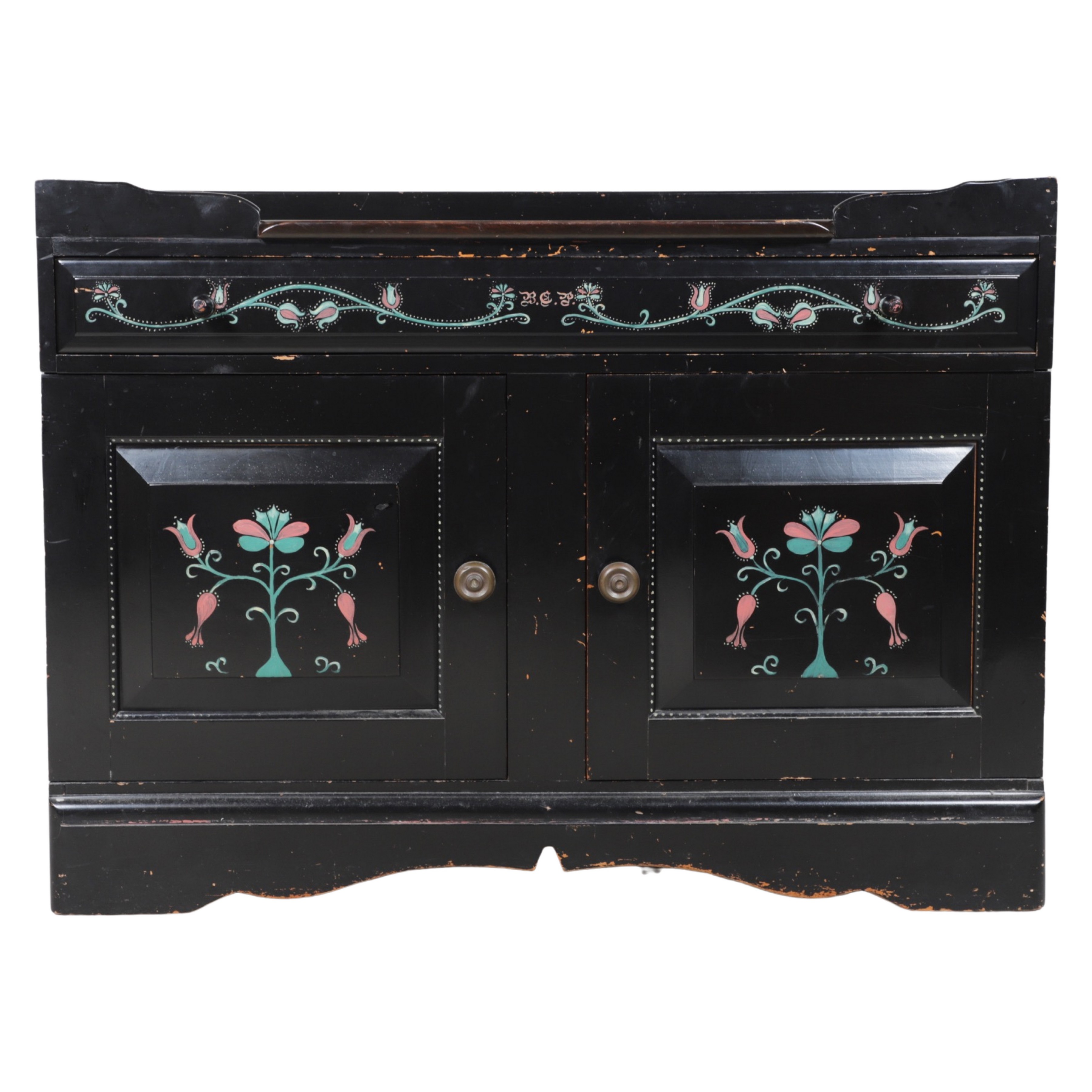 Ebonized paint decorated washstand,
