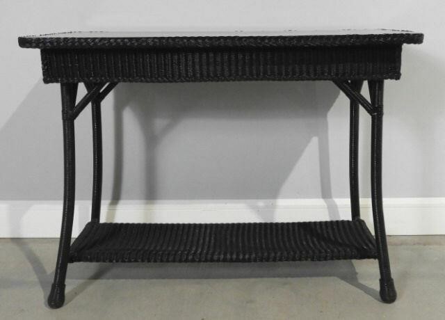 EBONIZED RATTAN OCCASIONAL TABLE,