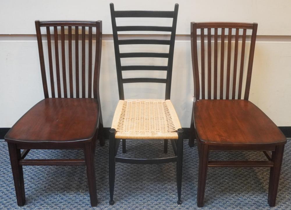 EBONIZED RUSH SEAT CHAIR AND PAIR