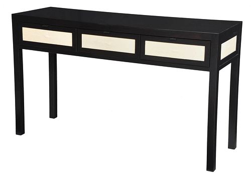 EBONIZED THREE DRAWER CREDENZA,