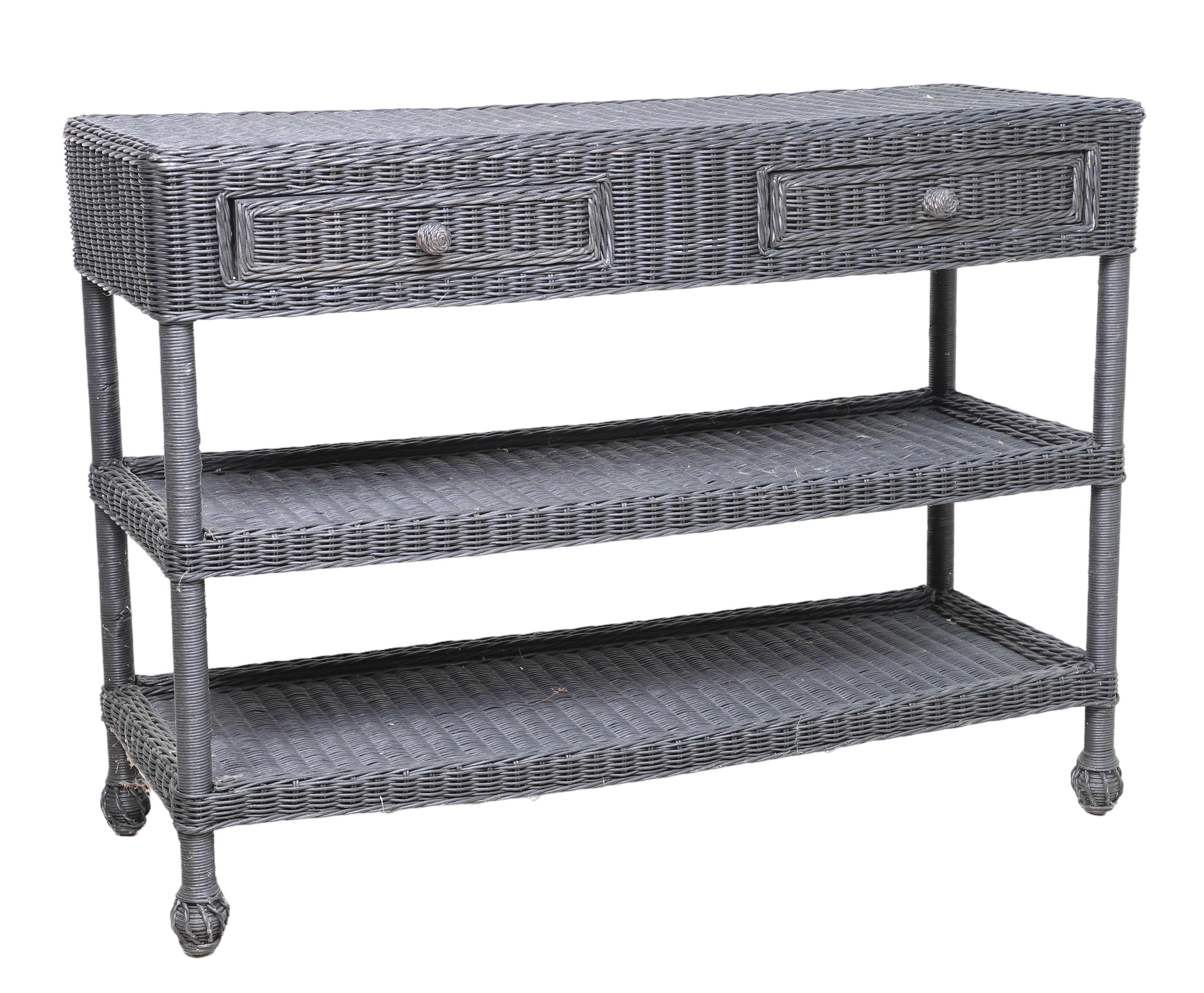 Ebonized wicker tiered console