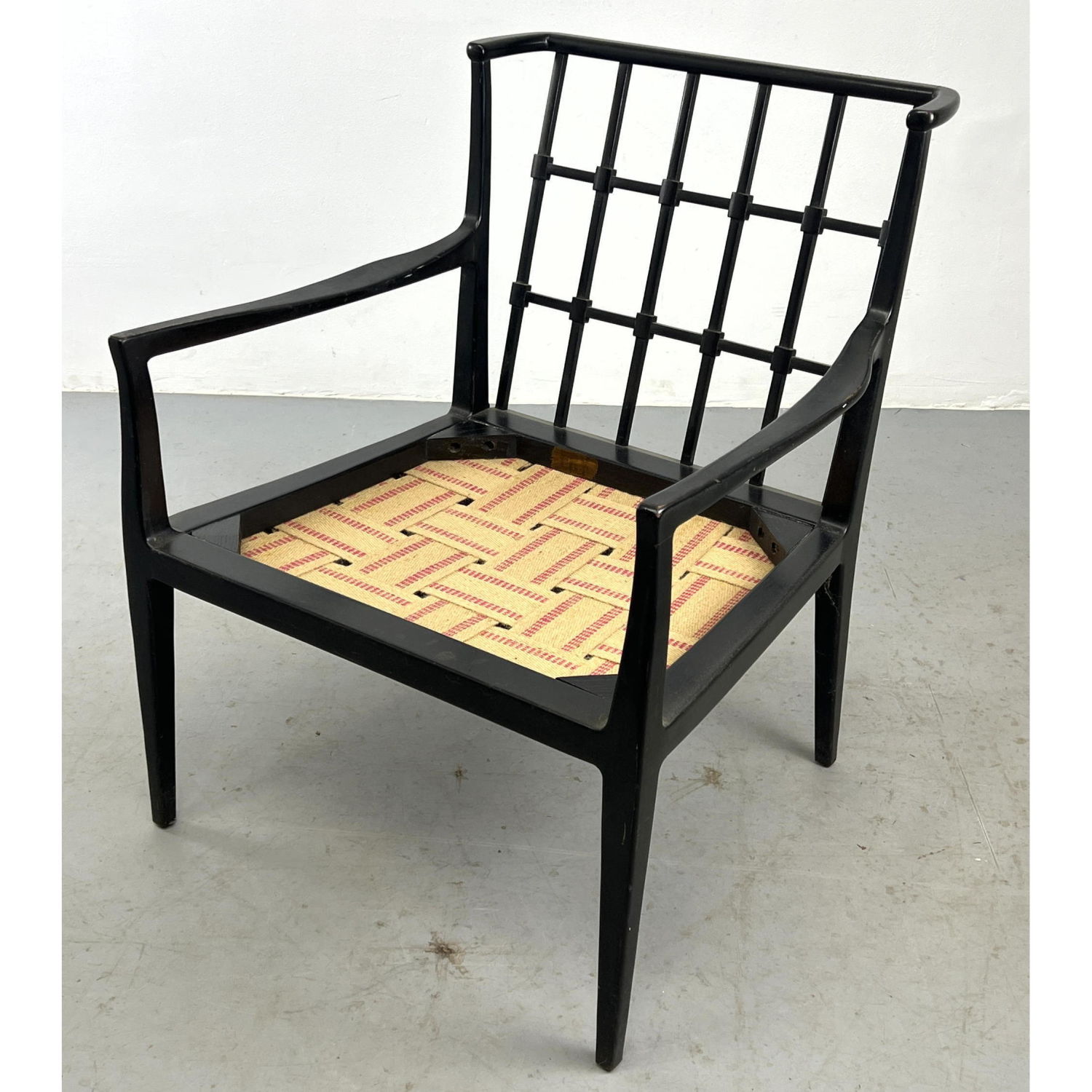 Ebonized Wood Arm Chair. Open Arm