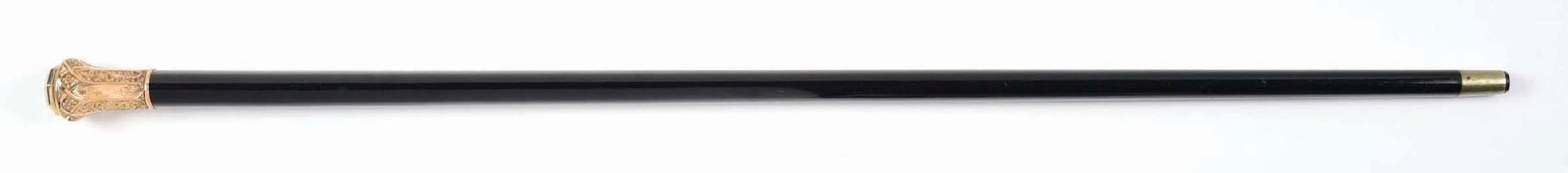 EBONY SHAFT CANE W/ 14K ENGRAVED