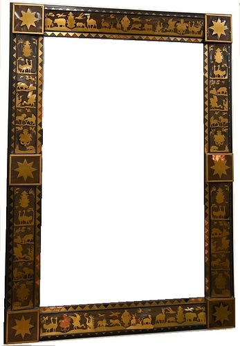 EBONY WOOD BRASS INLAID MIRROR,