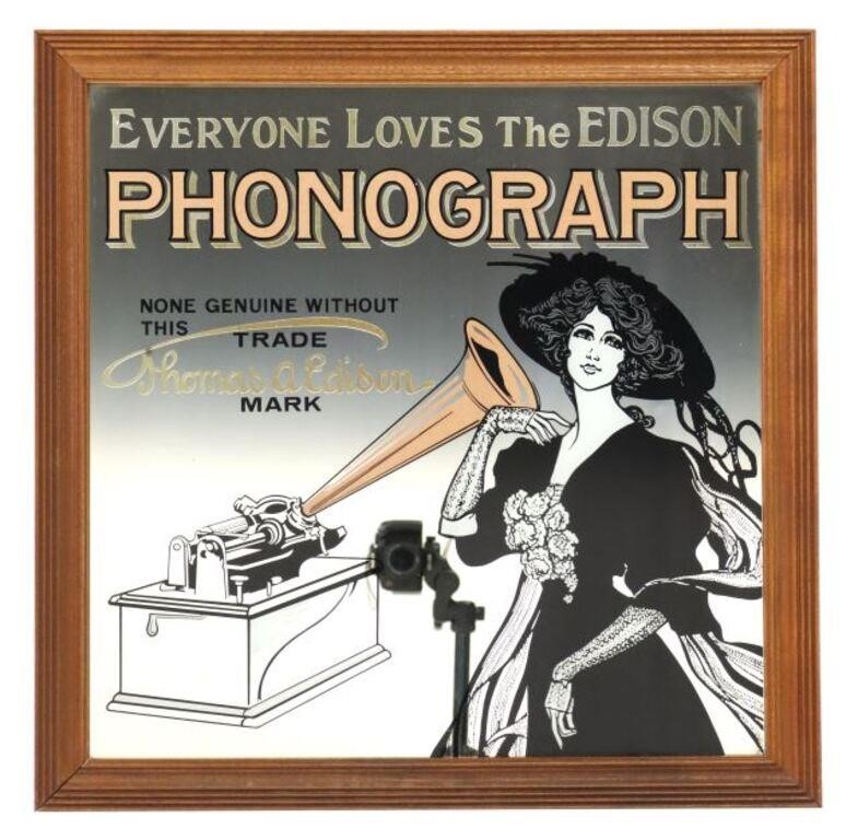 EDISON PHONOGRAPH FRAMED MIRRORED