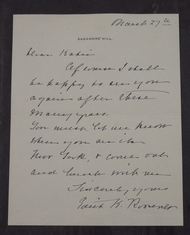 EDITH K ROOSEVELT SIGNED LETTER AND