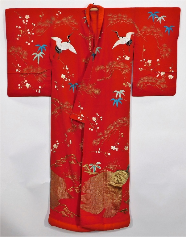 EDO PERIOD EMBROIDERED CRANES