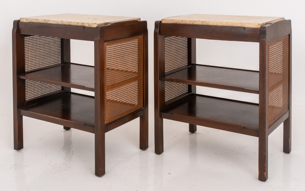EDWARD WORMLEY CANED  LAMP TABLES