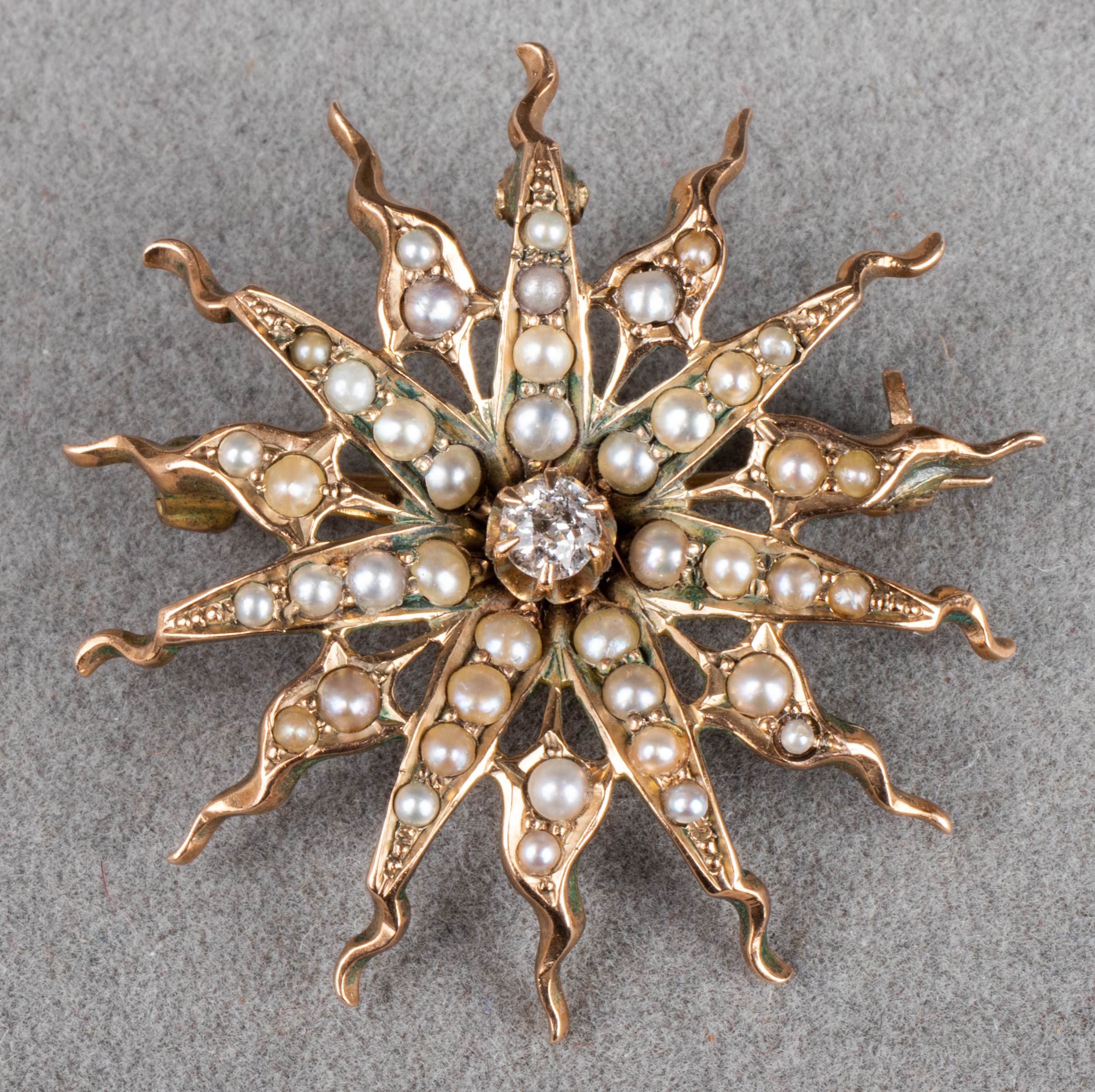 EDWARDIAN 12K DIAMOND & PEARL