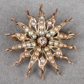 EDWARDIAN 12K DIAMOND & PEARL