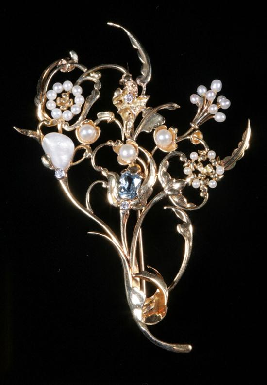 EDWARDIAN 14K YELLOW GOLD PEARL AND